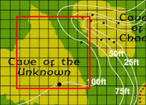 Underground Location of the Cave of the Unknown relative to the surface map