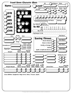 Blank Gloomland Travel Stone Character Sheet